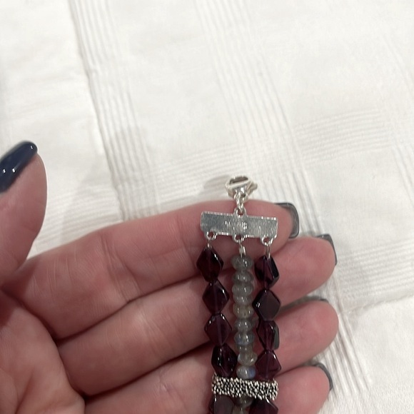 Beautiful 3 Row Sterling Silver, Garnet & Moonstone Bracelet -Lobster Claw Clasp - Picture 6 of 6